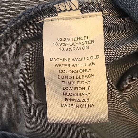 HEROES & DREAMERS​  Tencel Chambray Denim Tiered Midi Dress Size L - Picture 9 of 10